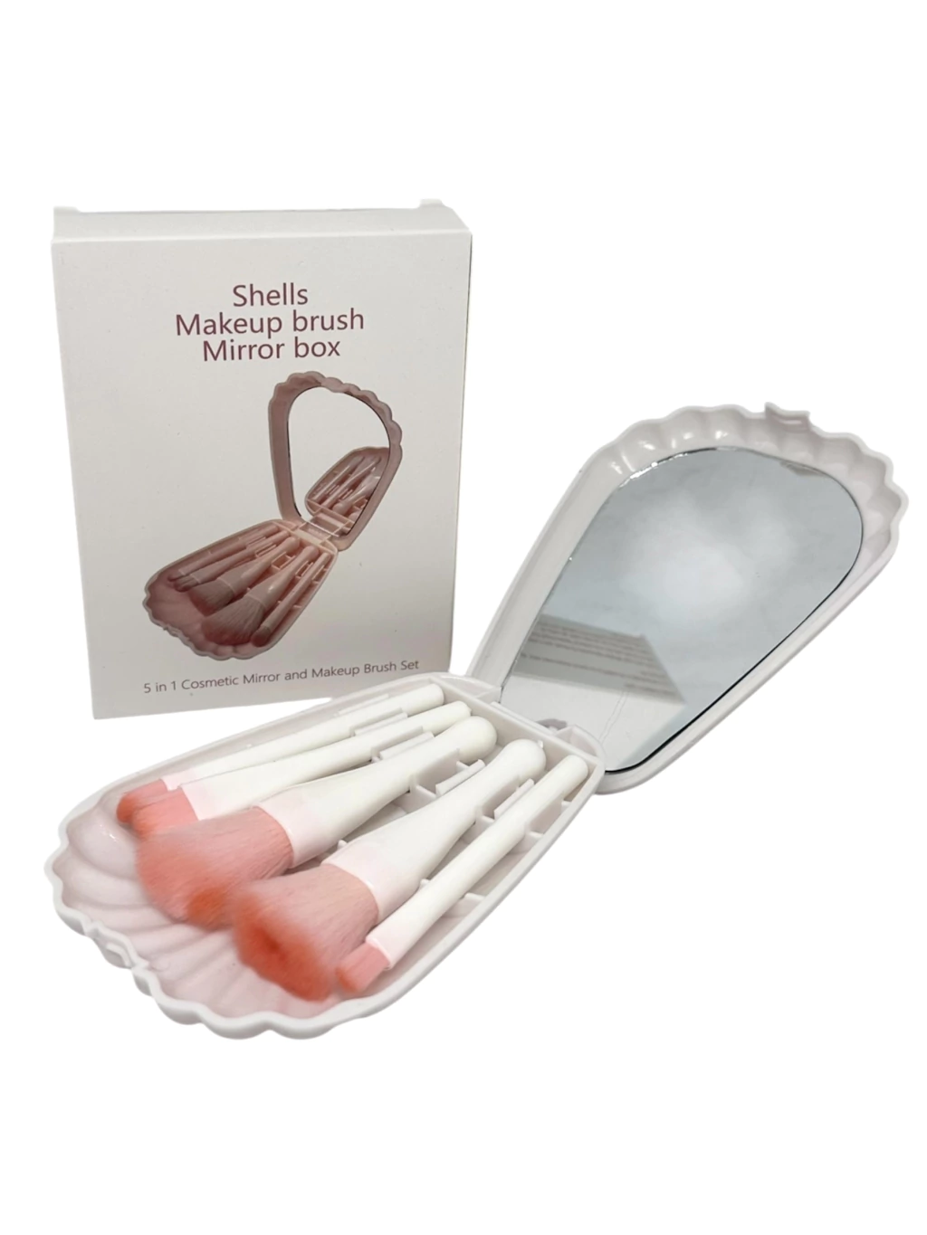 Set de brochas con espejo en cajita Almeja 5u